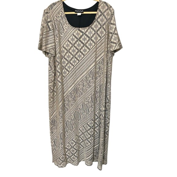 VTG Giorgio Sant'Angelo Cream Gold Metallic Overlay Maxi Dress Plus Womens 24 - Picture 1 of 7